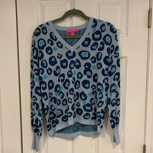 Women’s Lilly Pulitzer Light Blue Leopard Print V-Neck Sweater